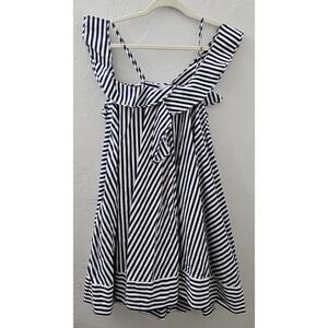 MSGM Milano Navy & White Striped Dress Size 4 Made In Italy 100% Cotton Nautical